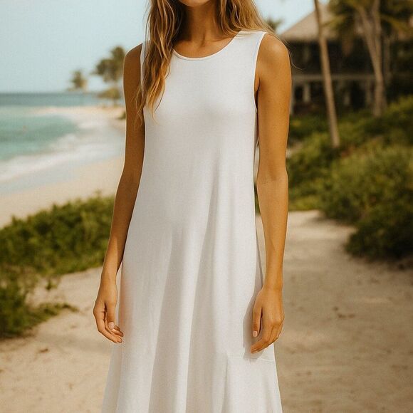 T Tahari white shift dress with flouncy hem sz Large - Picture 1 of 9